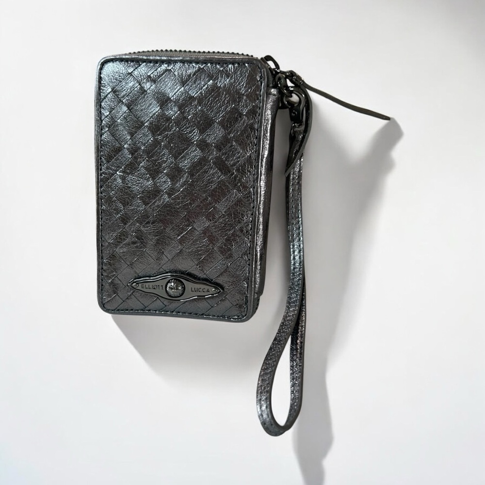 NWOT Silver Woven Leather Wallet/Phone Wristlet